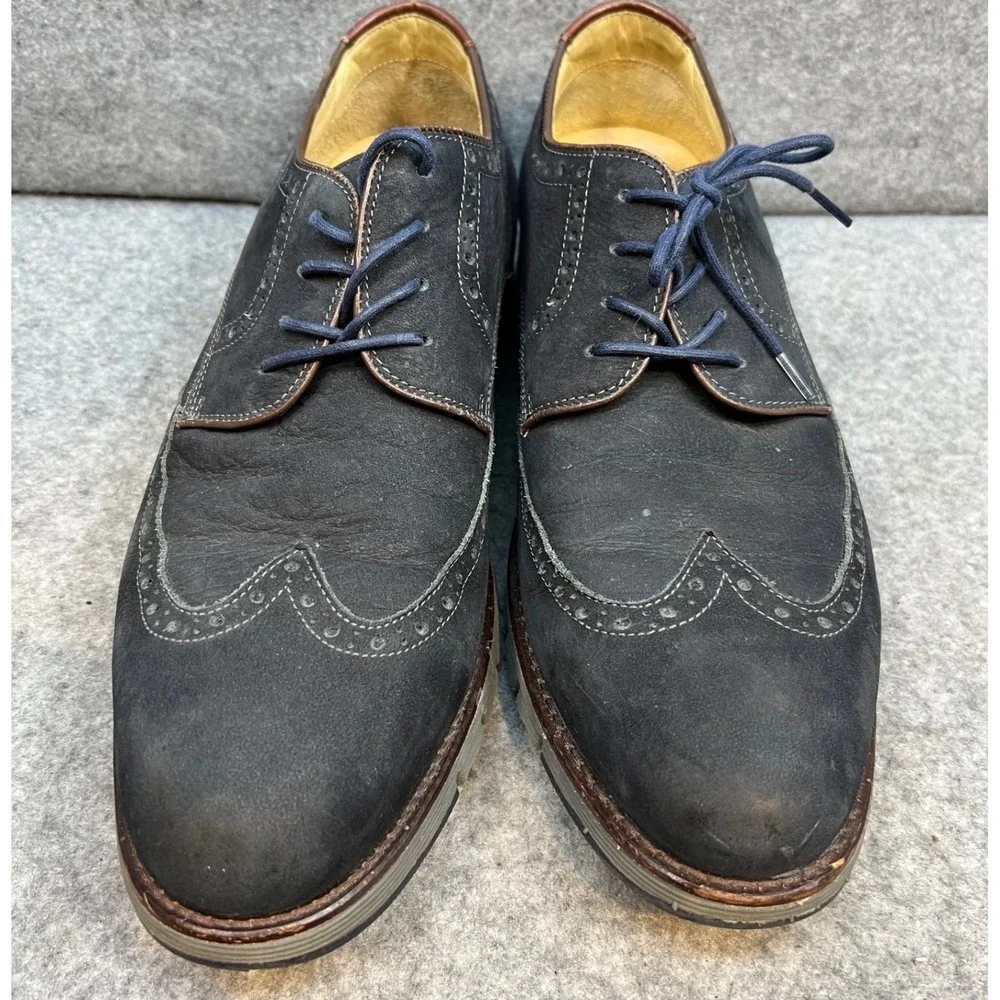 Johnston & Murphy Mens Navy Leather Wingtip Brogue Oxford Dress Shoes Size 11.5